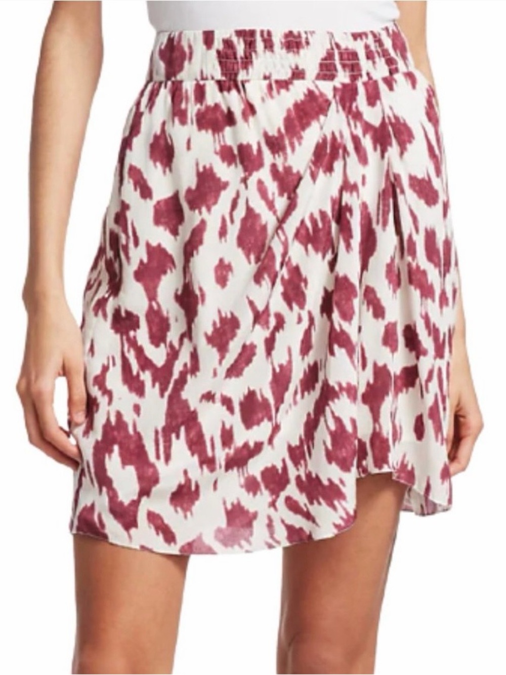 Isabel Marant Cegart White & Burgundy Printed Silk Skirt, 42 FR